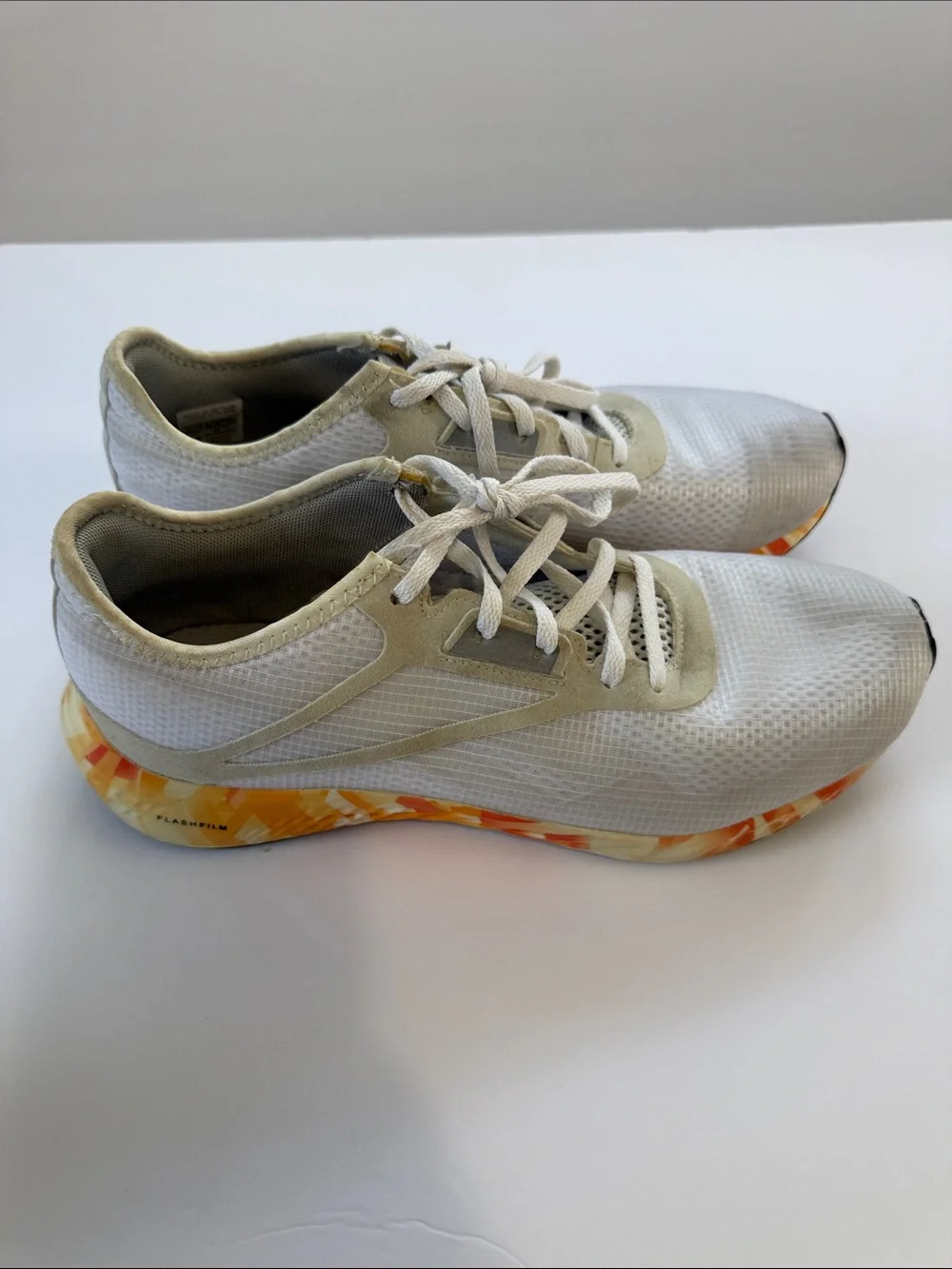 Reebok White Running Sneakers with Orange Yellow Marble Midsole